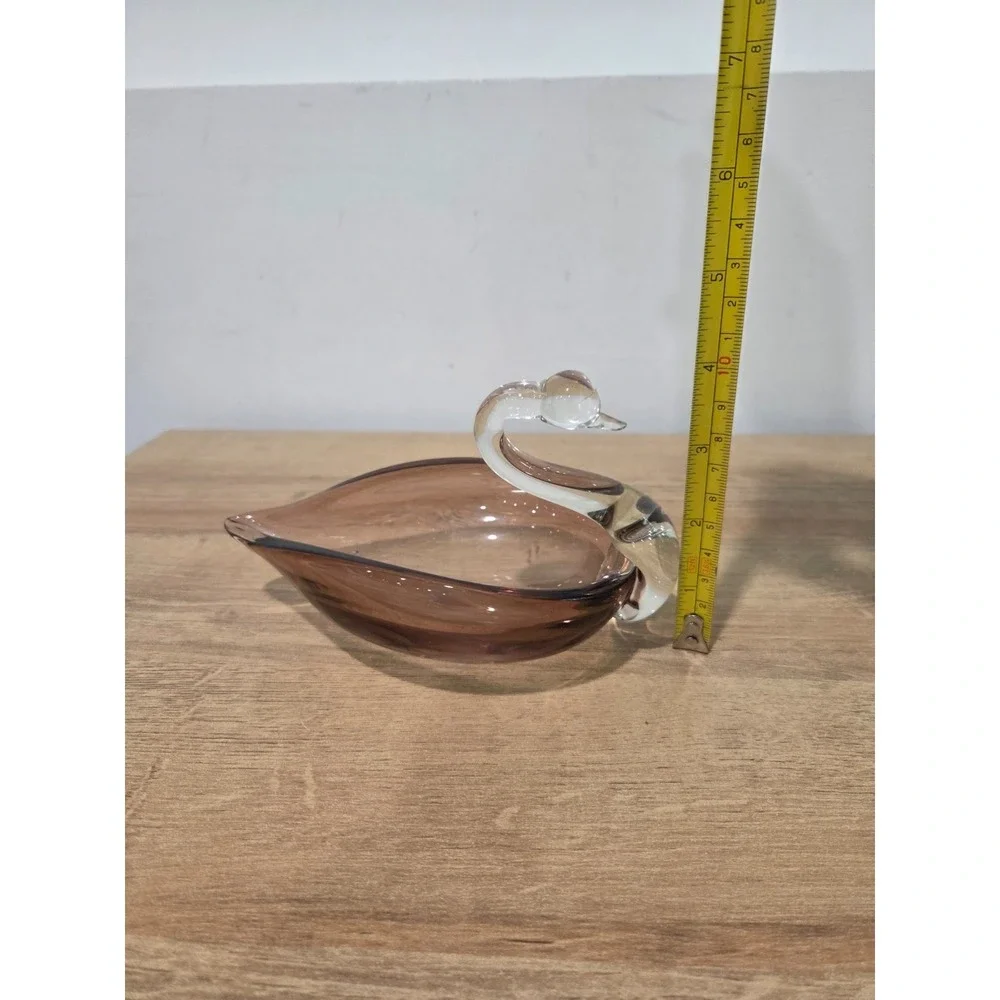 Vintage Duncan Miller Amethyst Purple Glass Swan Candy Trinket Dish MCM 6.5''